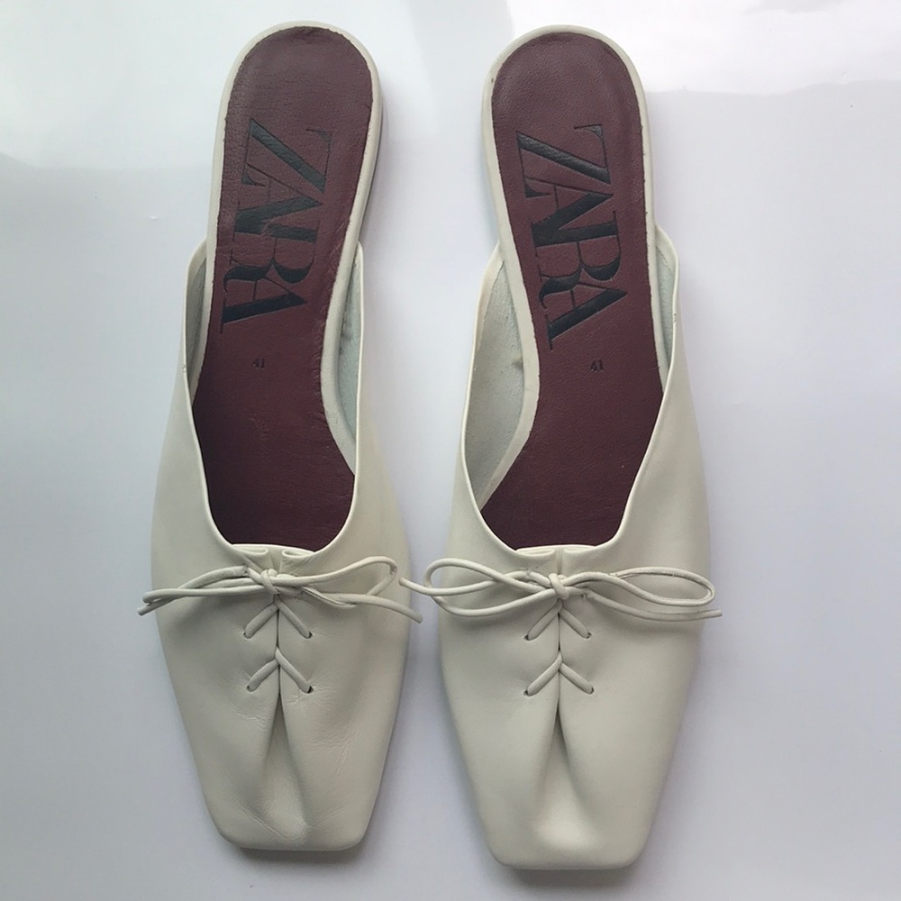 NWOT ZARA SQUARE TOE LEATHER MULE SZ 10/41